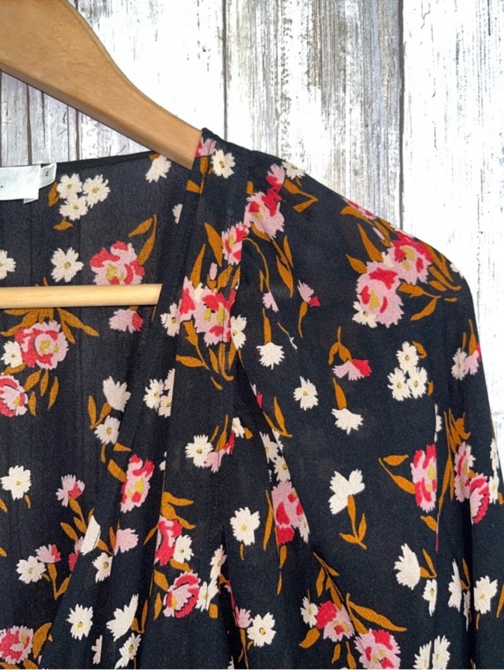 A.L.C Carlo Silk Wrap Dress Black Pink Floral Long Sleeve V-Neck Tie Waist Mini - Picture 6 of 8